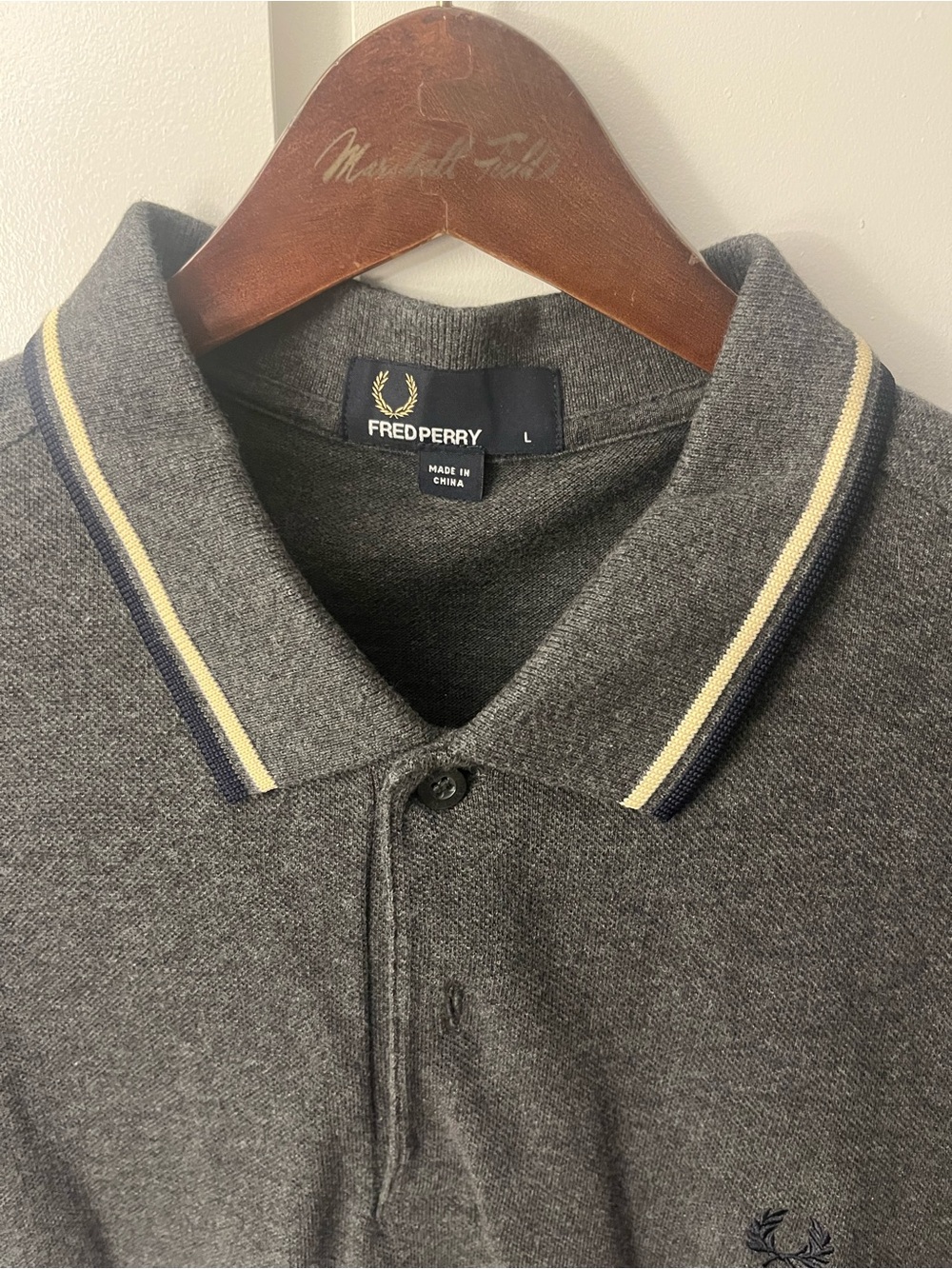 Fred Perry Charcoal Knit Polo with Contrast Stripe Collar